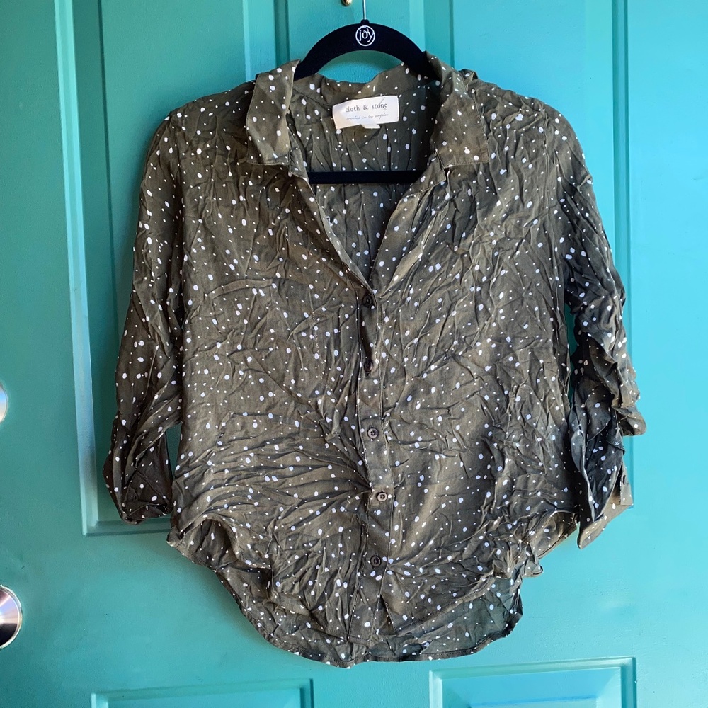 Cloth & Stone Olive Polka Dot Blouse
